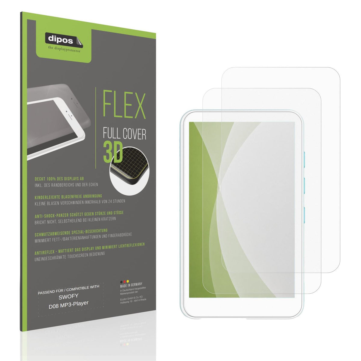Matte Displayschutzfolie von dipos passend für SWOFY D08 MP3-Player, 100% Displayabdeckung und blasenfreie Montage