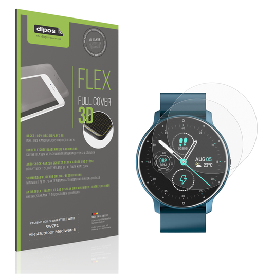 Matte Displayschutzfolie von dipos passend für SWZEC AllesOutdoor Mediwatch, 100% Displayabdeckung und blasenfreie Montage