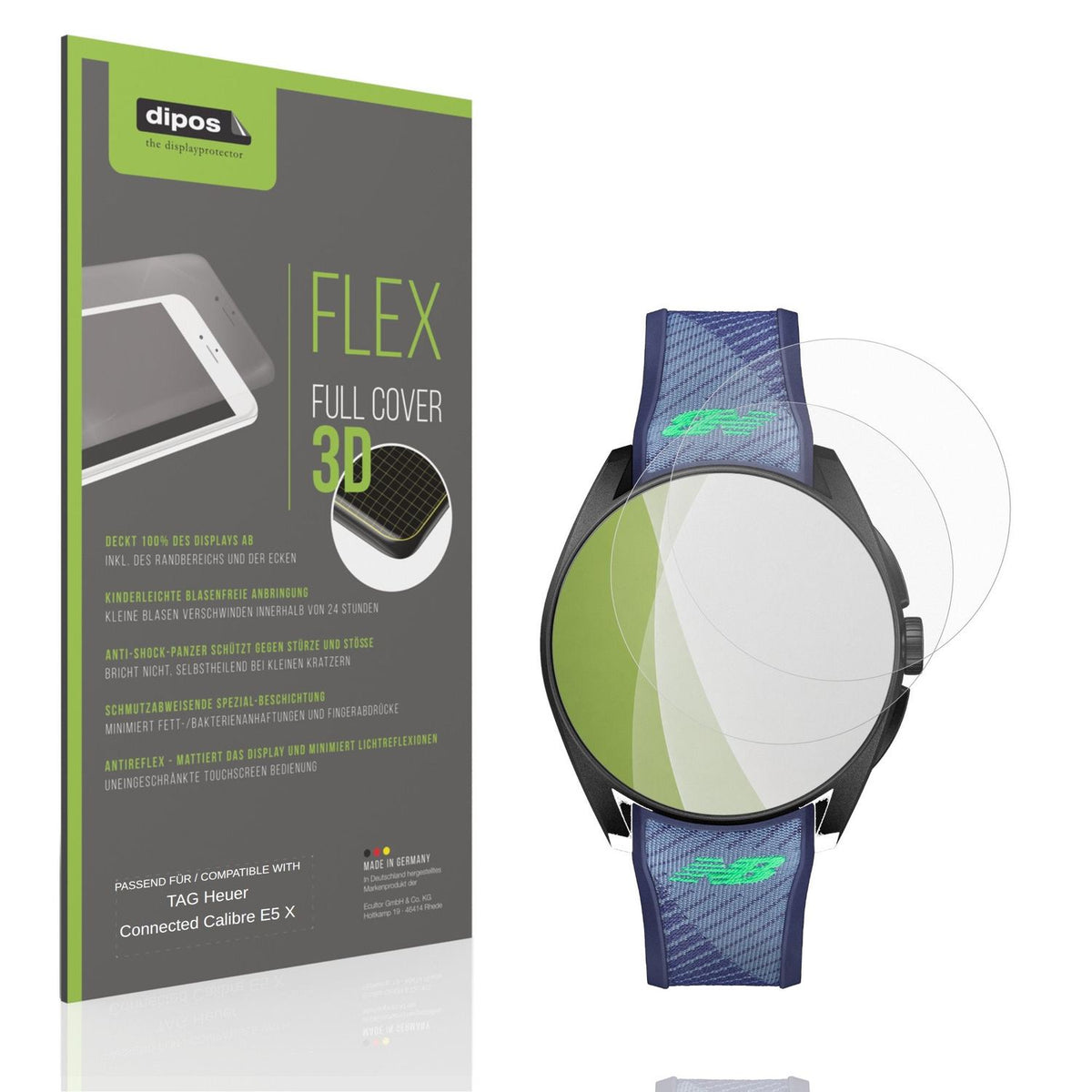 Matte Displayschutzfolie von dipos passend für TAG Heuer Connected Calibre E5 X, 100% Displayabdeckung und blasenfreie Montage