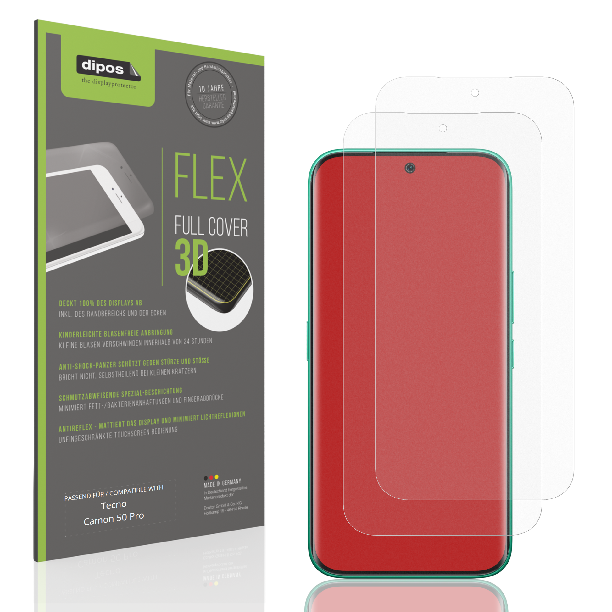 Matte Displayschutzfolie von dipos passend für Tecno Camon 50 Pro, 100% Displayabdeckung und blasenfreie Montage