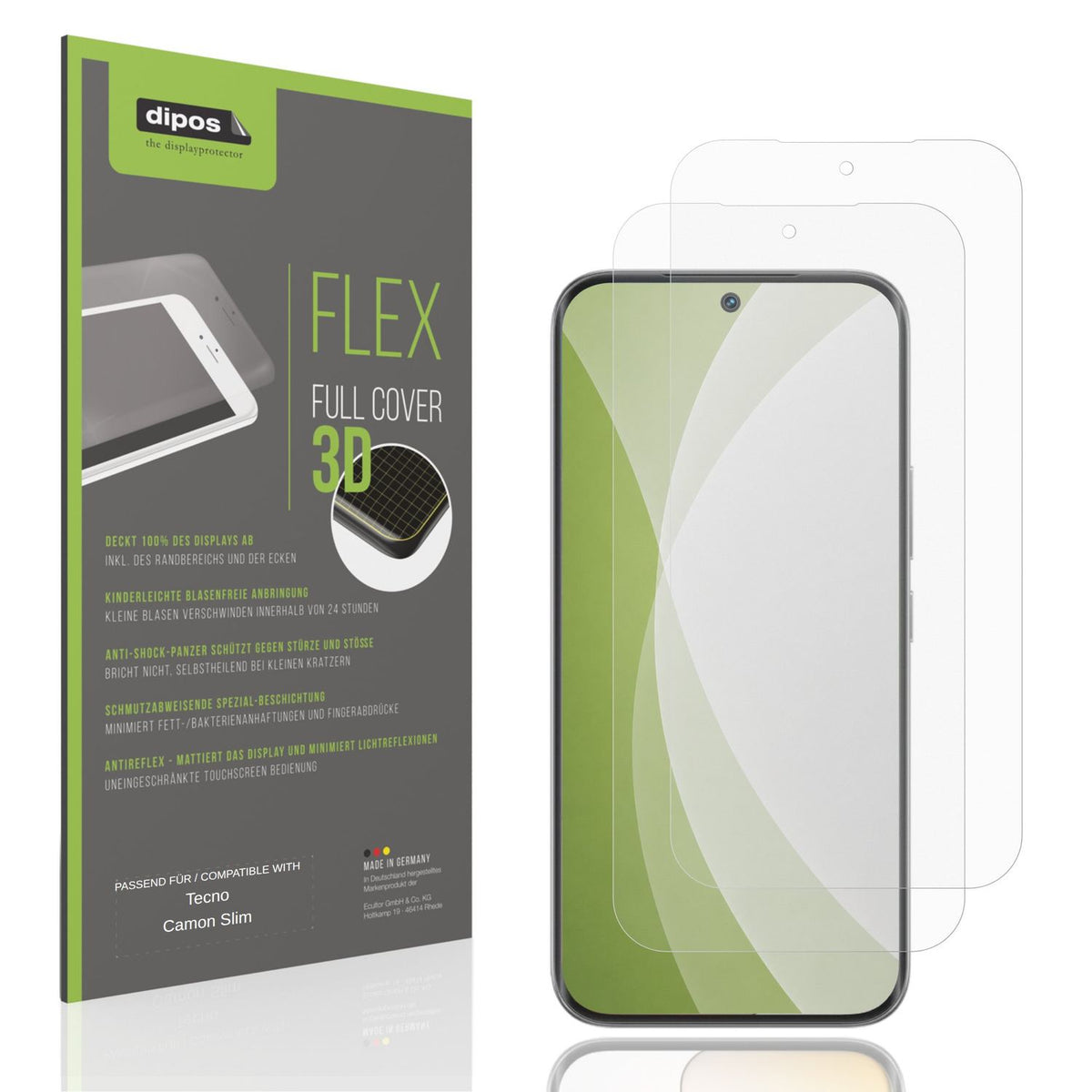 Matte Displayschutzfolie von dipos passend für Tecno Camon Slim, 100% Displayabdeckung und blasenfreie Montage