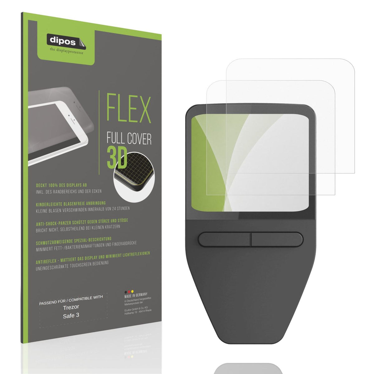 Matte Displayschutzfolie von dipos passend für Trezor Safe 3, 100% Displayabdeckung und blasenfreie Montage