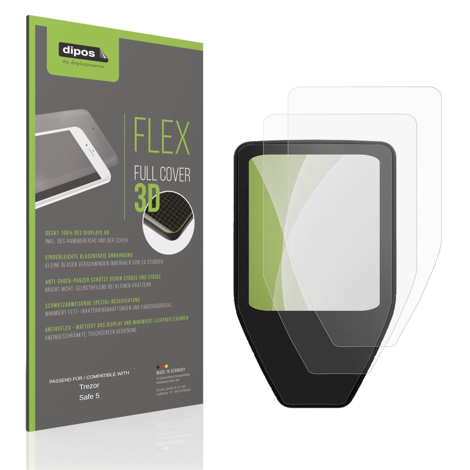 Matte Displayschutzfolie von dipos passend für Trezor Safe 5, 100% Displayabdeckung und blasenfreie Montage