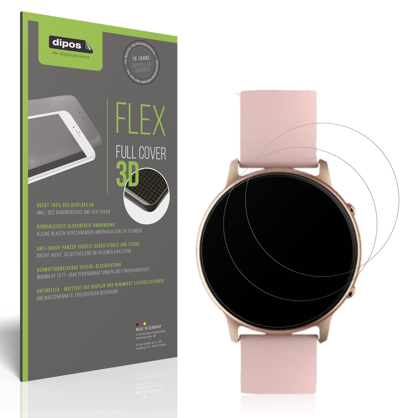 Matte Displayschutzfolie von dipos passend für Tuyoma Smartwatch LW36, 100% Displayabdeckung und blasenfreie Montage