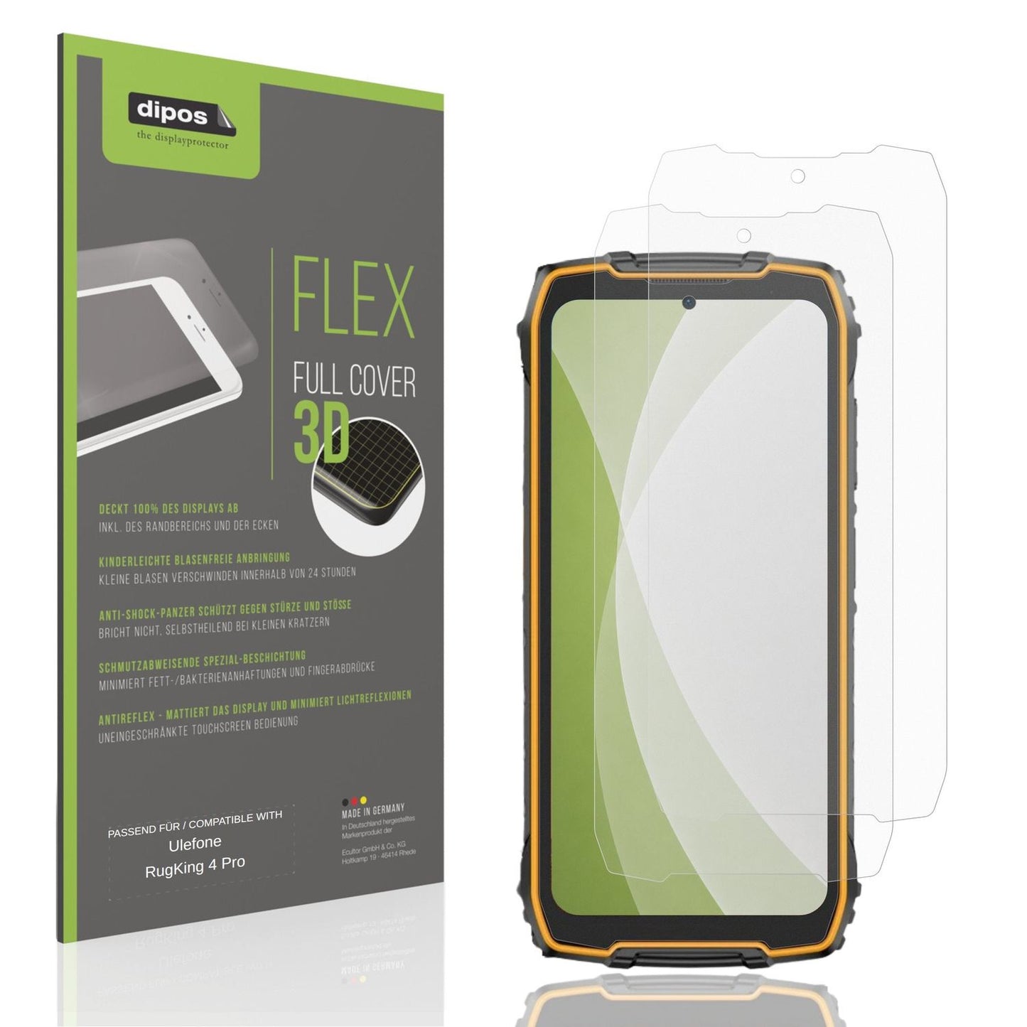 Matte Displayschutzfolie von dipos passend für Ulefone RugKing 4 Pro, 100% Displayabdeckung und blasenfreie Montage