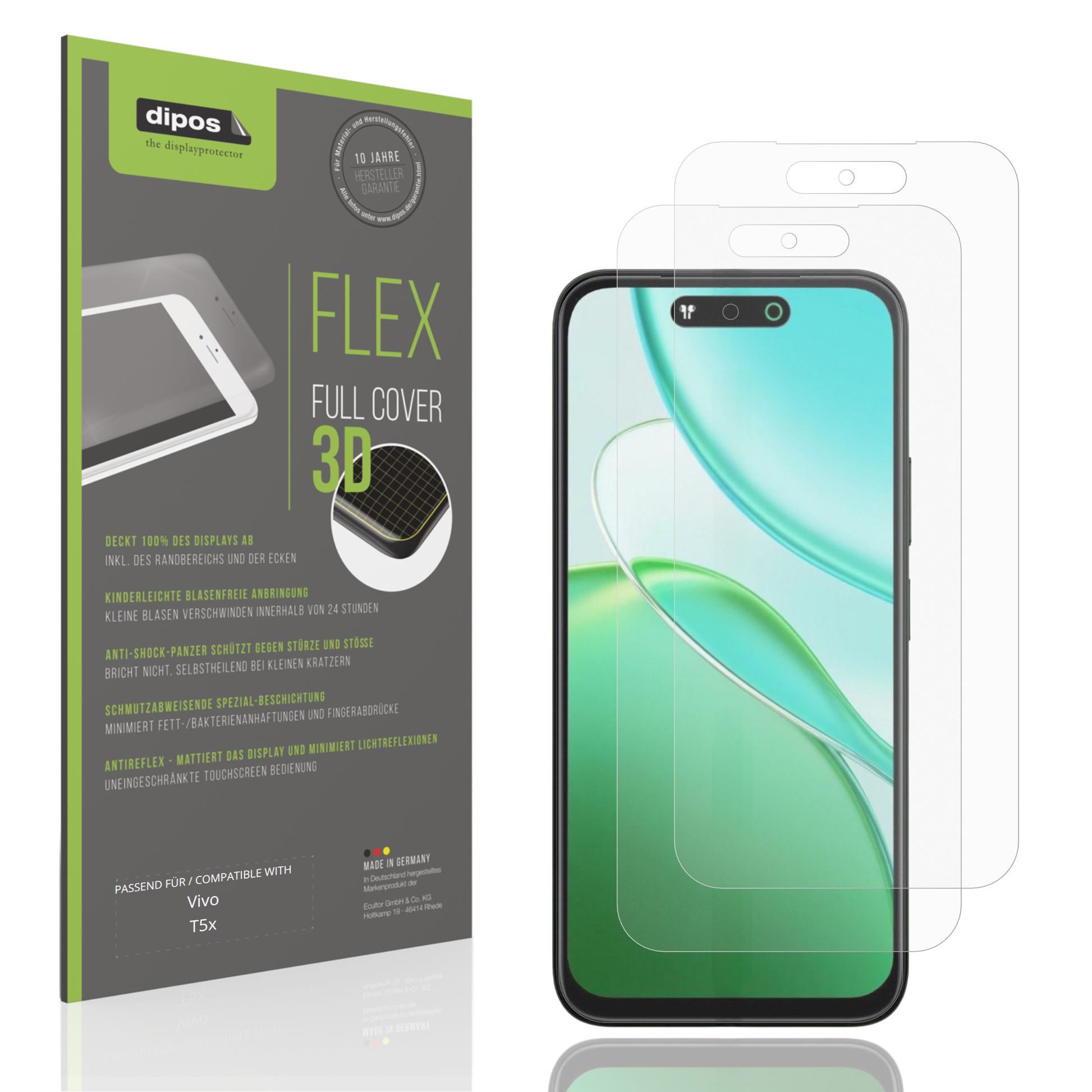 Matte Displayschutzfolie von dipos passend für Vivo T5x, 100% Displayabdeckung und blasenfreie Montage