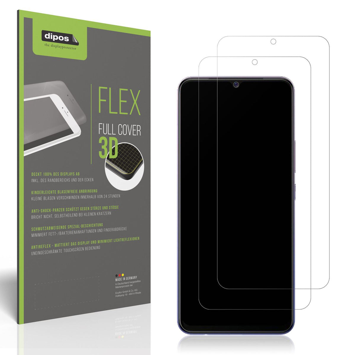 Matte Displayschutzfolie von dipos passend für Vivo V20, 100% Displayabdeckung und blasenfreie Montage