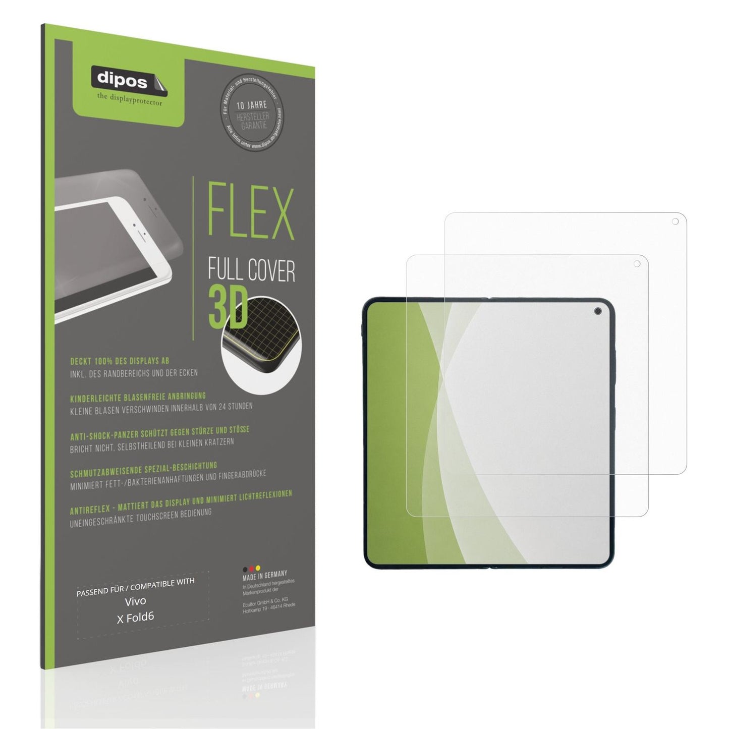 Matte Displayschutzfolie von dipos passend für Vivo X Fold6 Innenseite, 100% Displayabdeckung und blasenfreie Montage