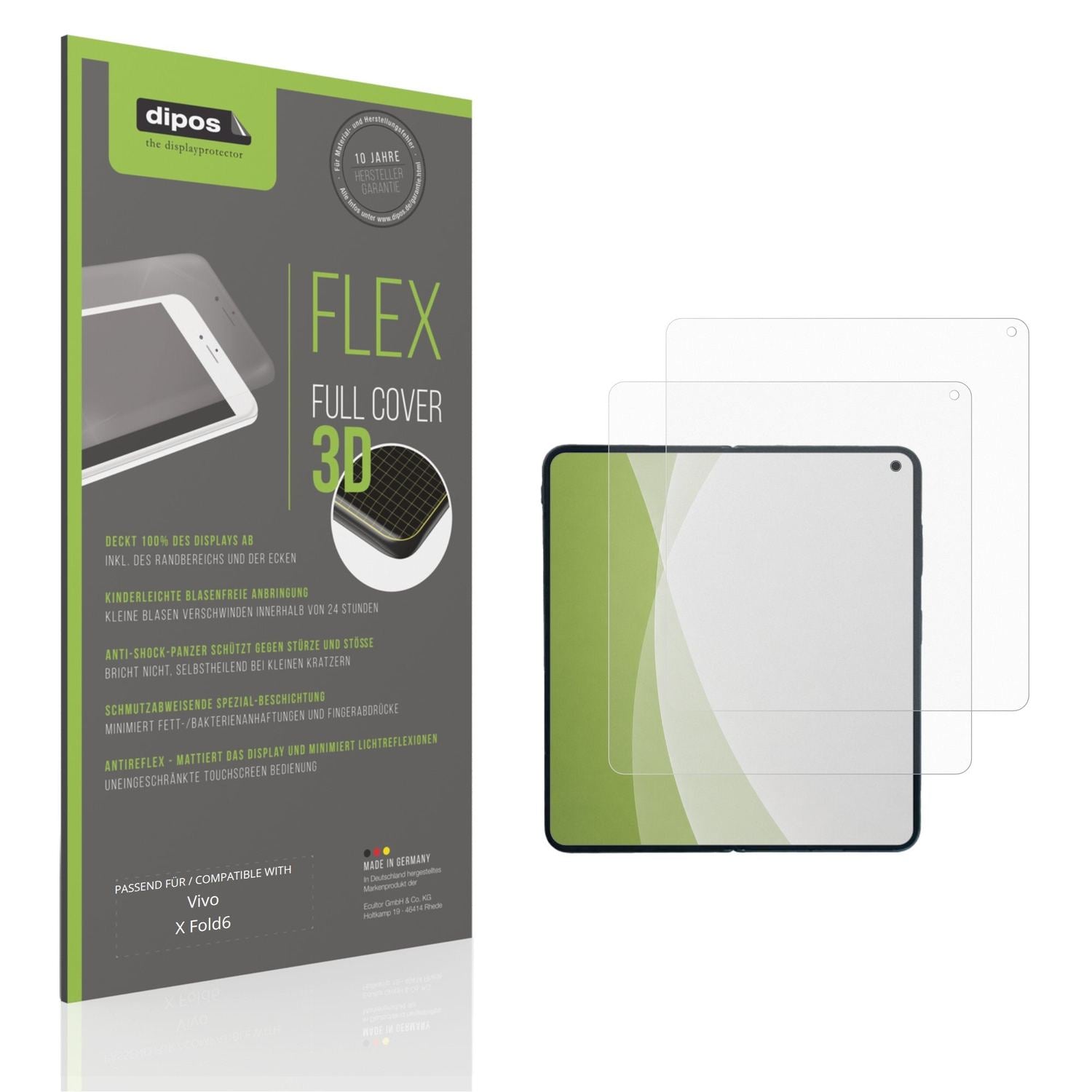 Matte Displayschutzfolie von dipos passend für Vivo X Fold6 Innenseite, 100% Displayabdeckung und blasenfreie Montage