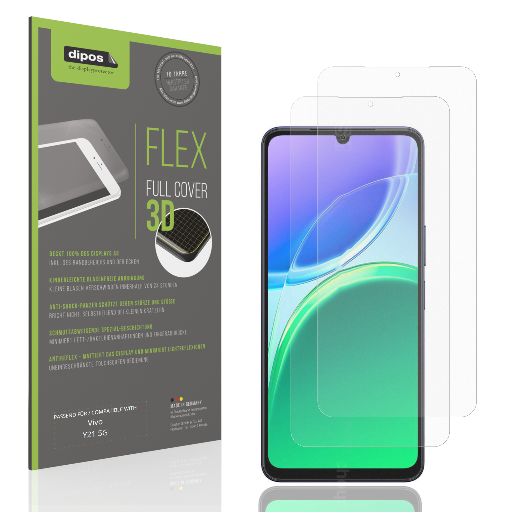 Matte Displayschutzfolie von dipos passend für Vivo Y21 5G, 100% Displayabdeckung und blasenfreie Montage