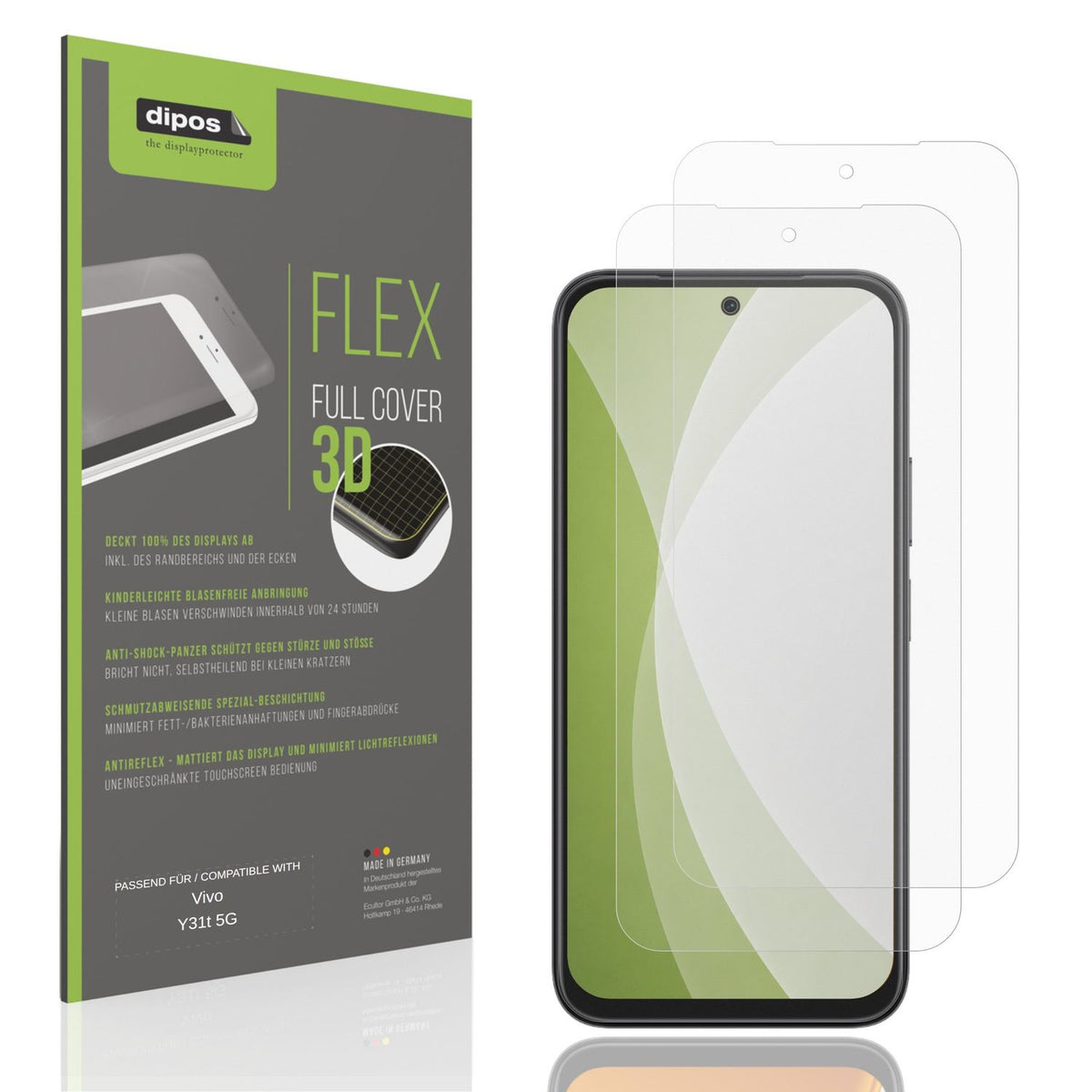 Matte Displayschutzfolie von dipos passend für Vivo Y31t 5G, 100% Displayabdeckung und blasenfreie Montage