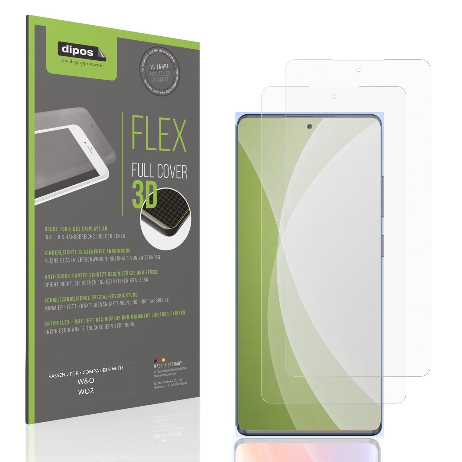 Matte Displayschutzfolie von dipos passend für W&amp;O WO2, 100% Displayabdeckung und blasenfreie Montage