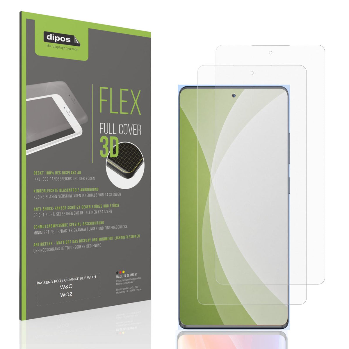 Matte Displayschutzfolie von dipos passend für W&amp;O WO2, 100% Displayabdeckung und blasenfreie Montage