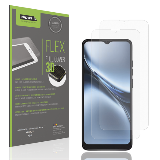 Matte Displayschutzfolie von dipos passend für XGODY X36, 100% Displayabdeckung und blasenfreie Montage