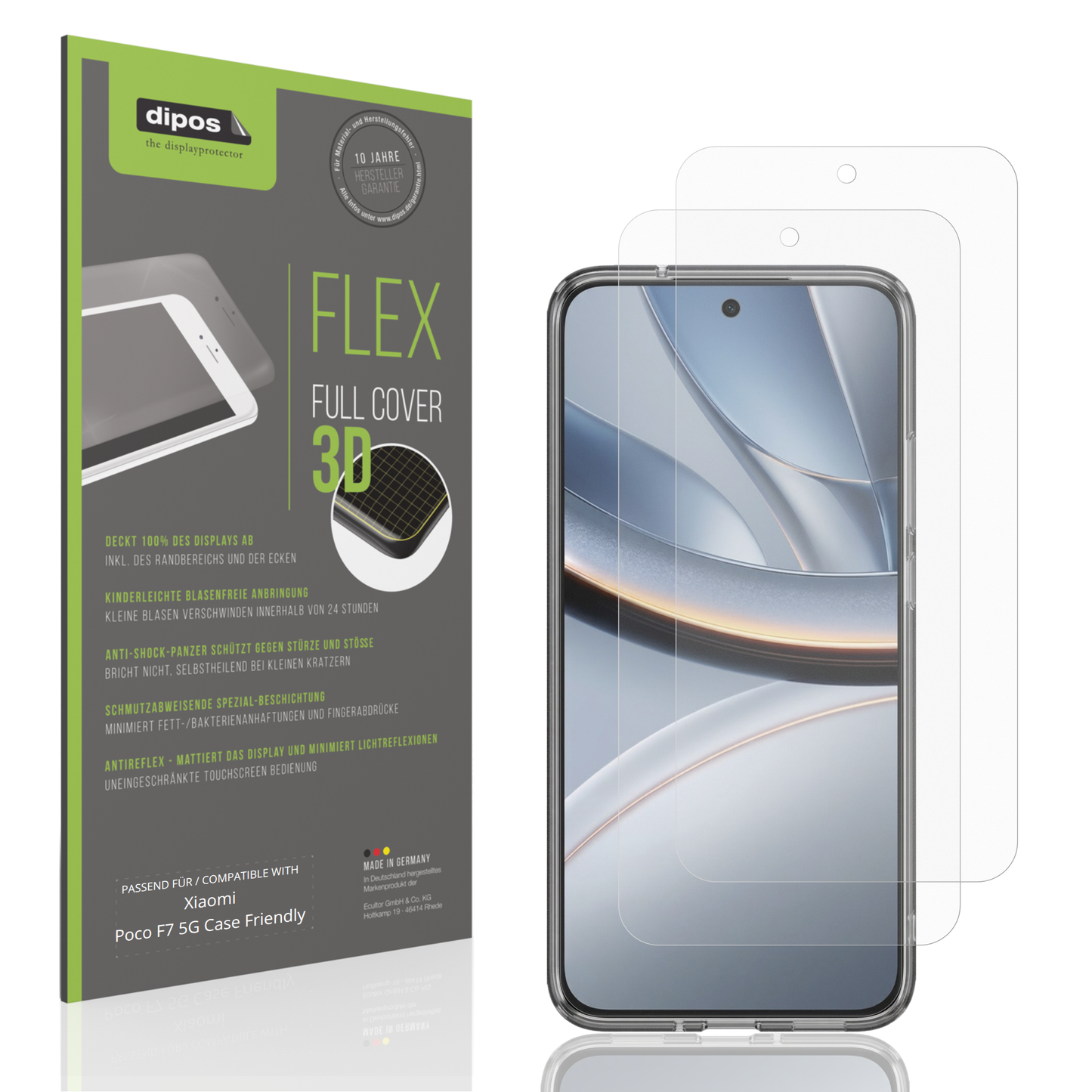 Matte Displayschutzfolie von dipos passend f�r Xiaomi Poco F7 5G Case Friendly, 100% Displayabdeckung und blasenfreie Montage
