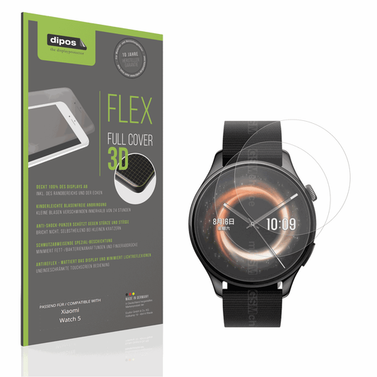 Matte Displayschutzfolie von dipos passend für Xiaomi Watch 5, 100% Displayabdeckung und blasenfreie Montage