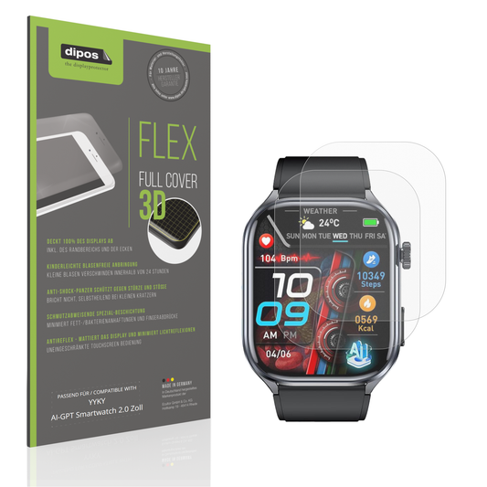 Matte Displayschutzfolie von dipos passend für YYKY AI-GPT Smartwatch 2.0 Zoll, 100% Displayabdeckung und blasenfreie Montage