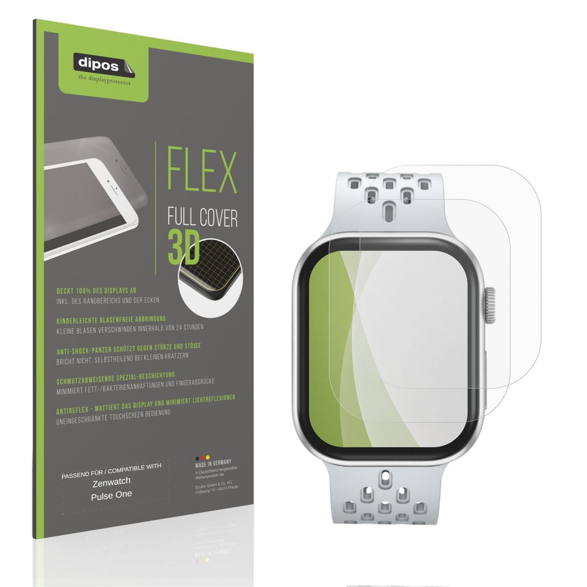 Matte Displayschutzfolie von dipos passend für Zenwatch Pulse One, 100% Displayabdeckung und blasenfreie Montage