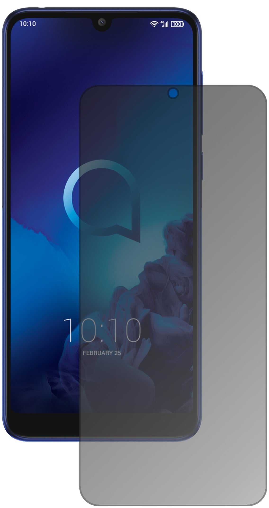 Alcatel3L mit aufgebrachtem dipos Displayschutz, der seitliche Einblicke blockiert