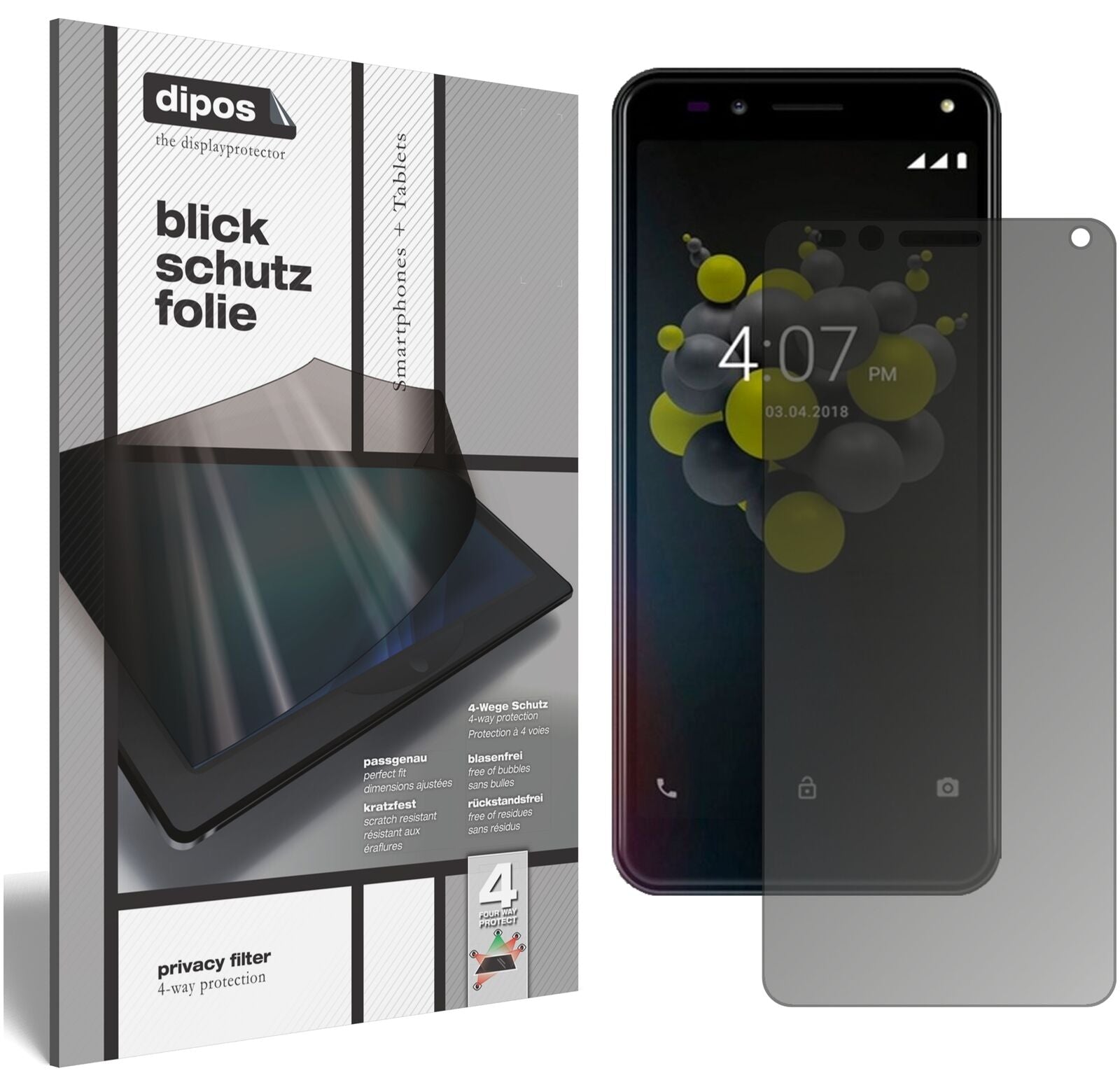 AllviewA9 Plus mit aufgebrachtem dipos Displayschutz, der seitliche Einblicke blockiert