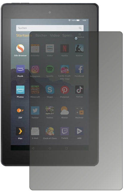 AmazonFire 7 Tablet 9. Generation (2019) mit aufgebrachtem dipos Displayschutz, der seitliche Einblicke blockiert