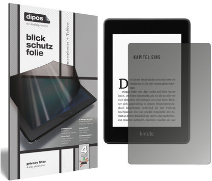 AmazonKindle Paperwhite (2018) mit aufgebrachtem dipos Displayschutz, der seitliche Einblicke blockiert