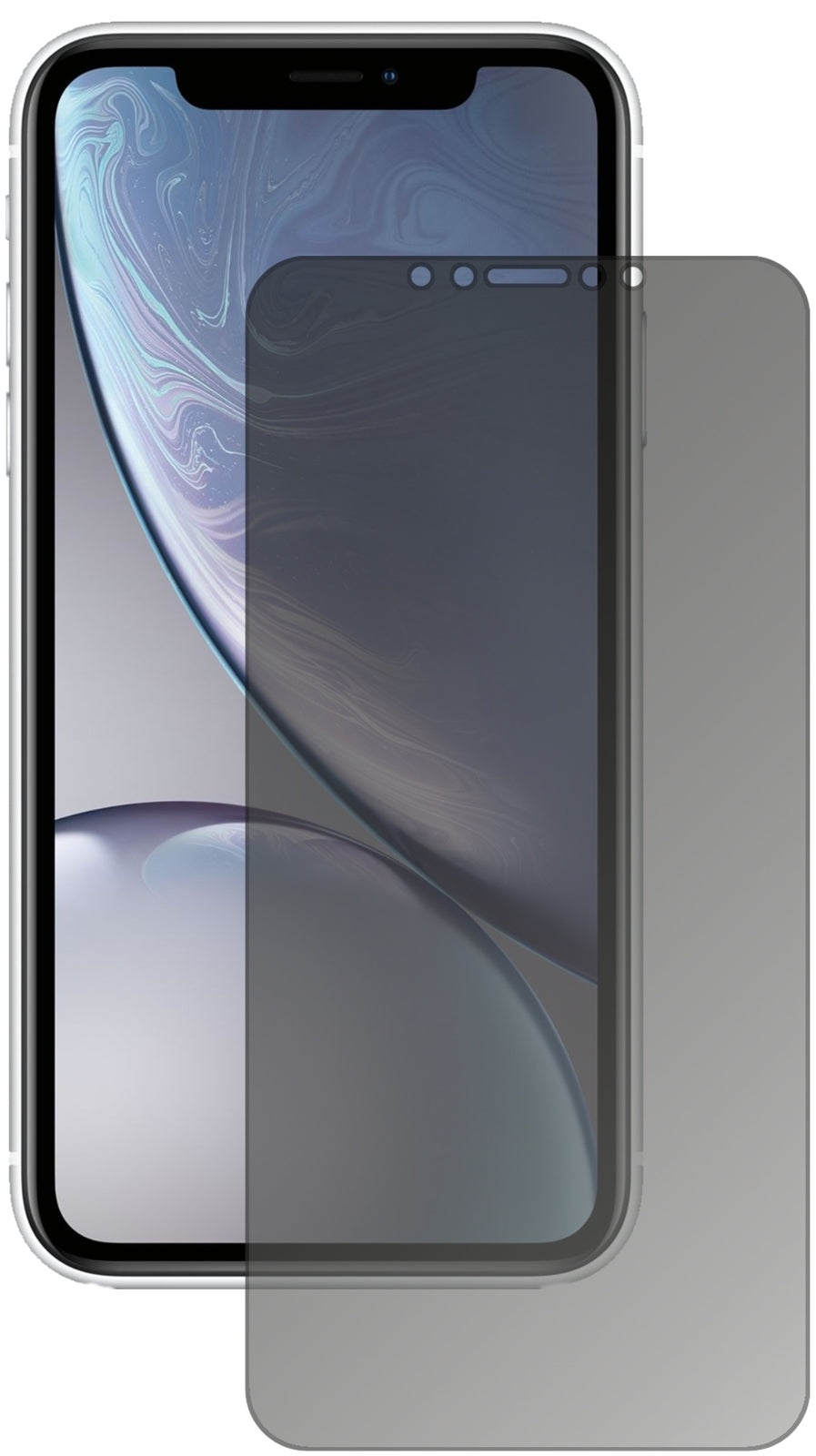 AppleiPhone XR mit aufgebrachtem dipos Displayschutz, der seitliche Einblicke blockiert