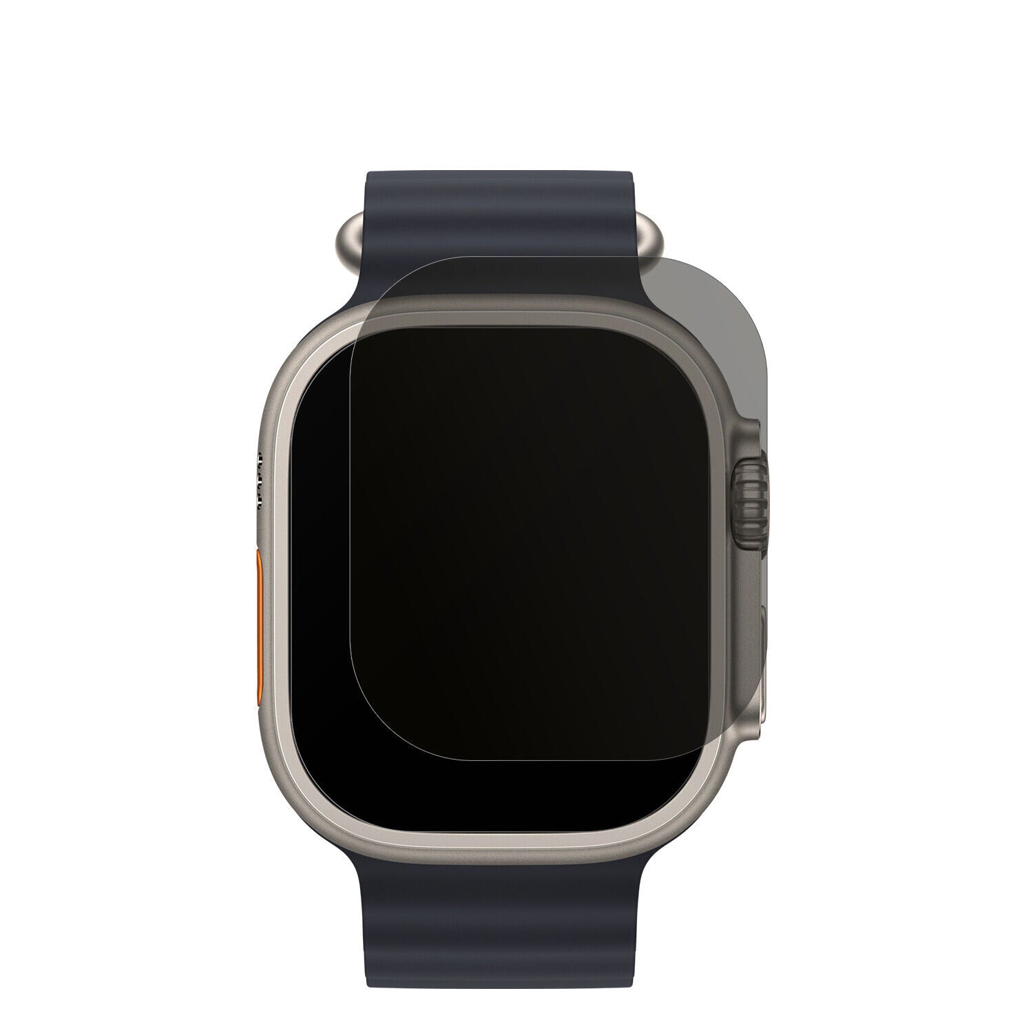 AppleWatch Ultra mit aufgebrachtem dipos Displayschutz, der seitliche Einblicke blockiert