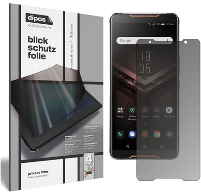 AsusROG Phone mit aufgebrachtem dipos Displayschutz, der seitliche Einblicke blockiert