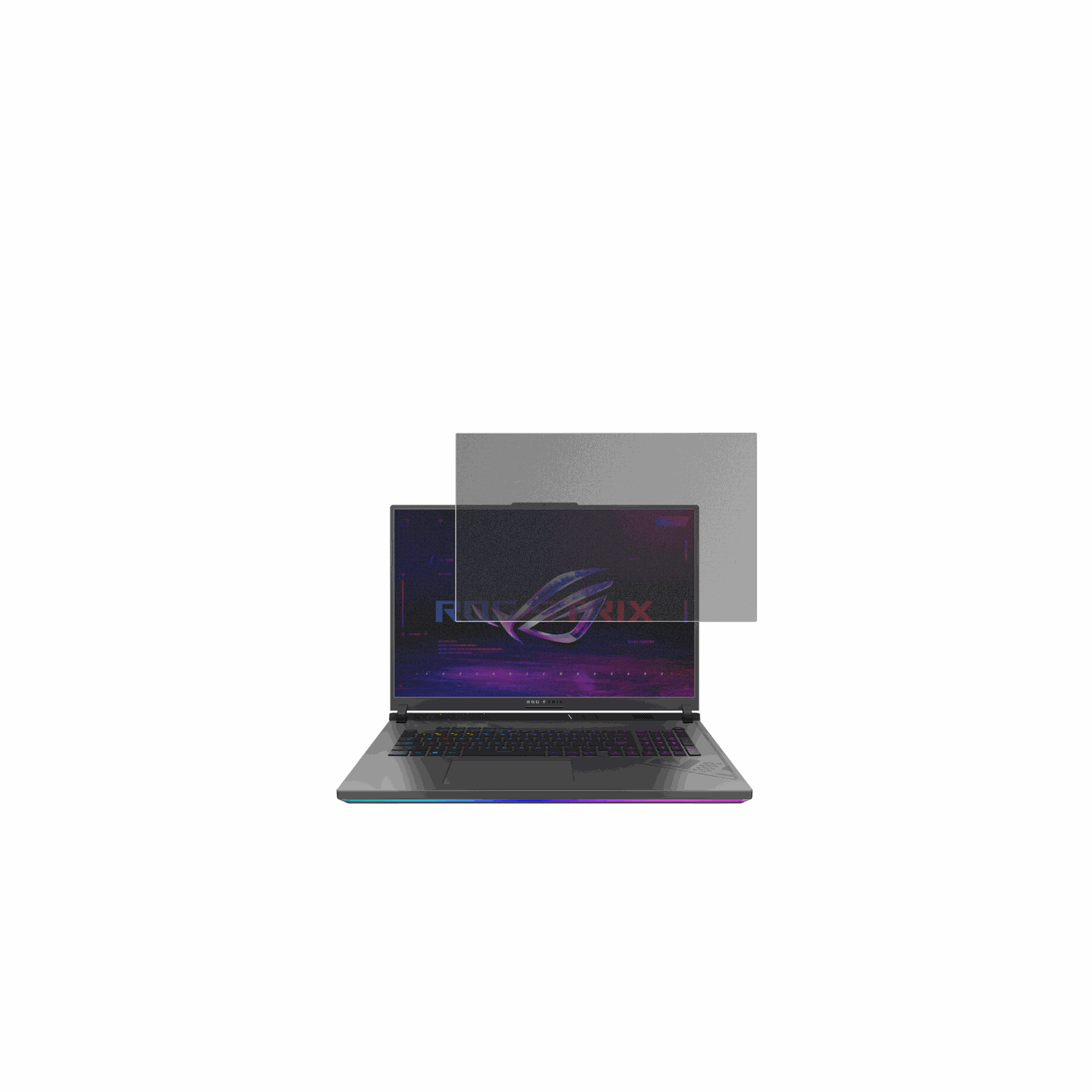 AsusStrix G814j mit aufgebrachtem dipos Displayschutz, der seitliche Einblicke blockiert
