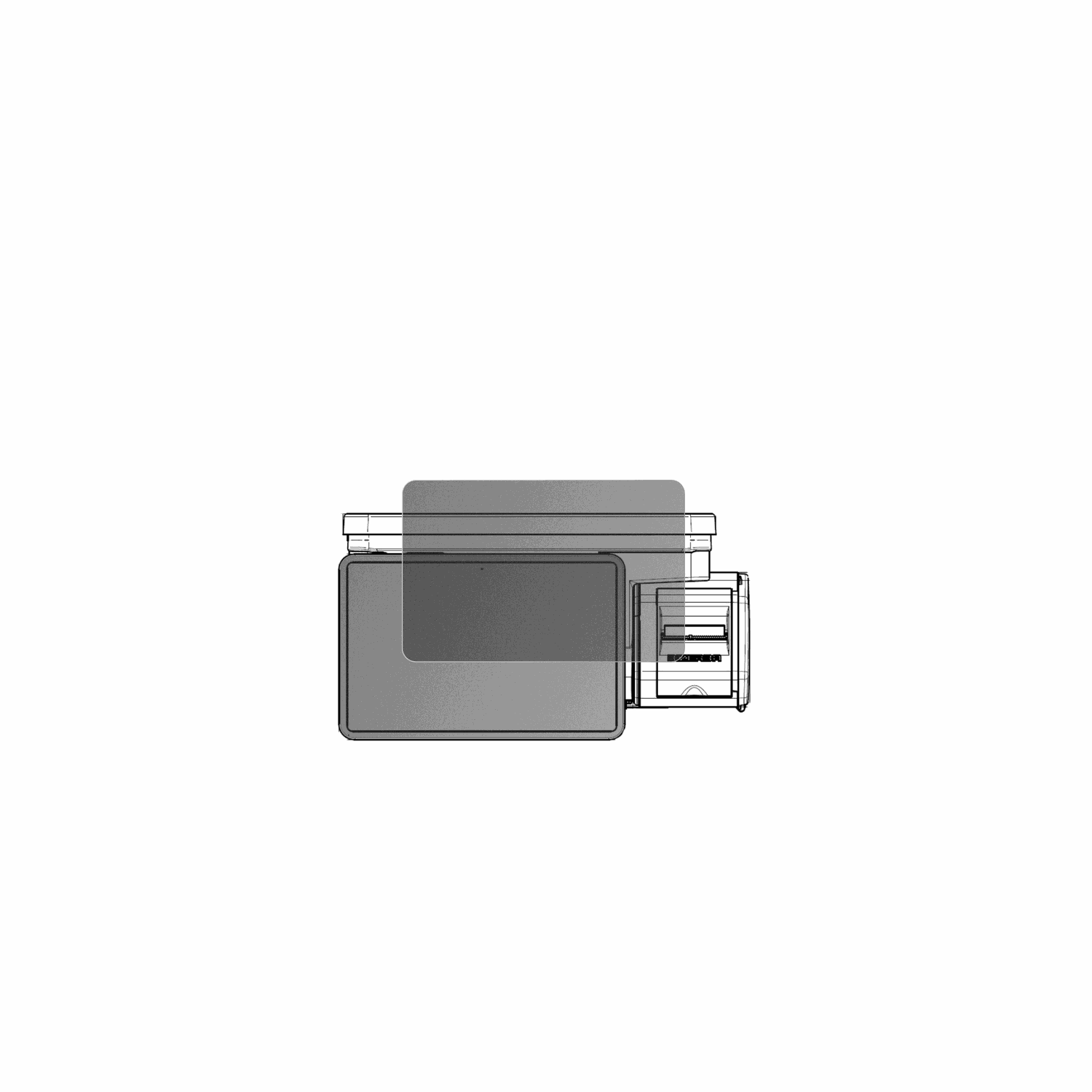 BizerbaQ1 pro 100 12.1 Zoll mit aufgebrachtem dipos Displayschutz, der seitliche Einblicke blockiert