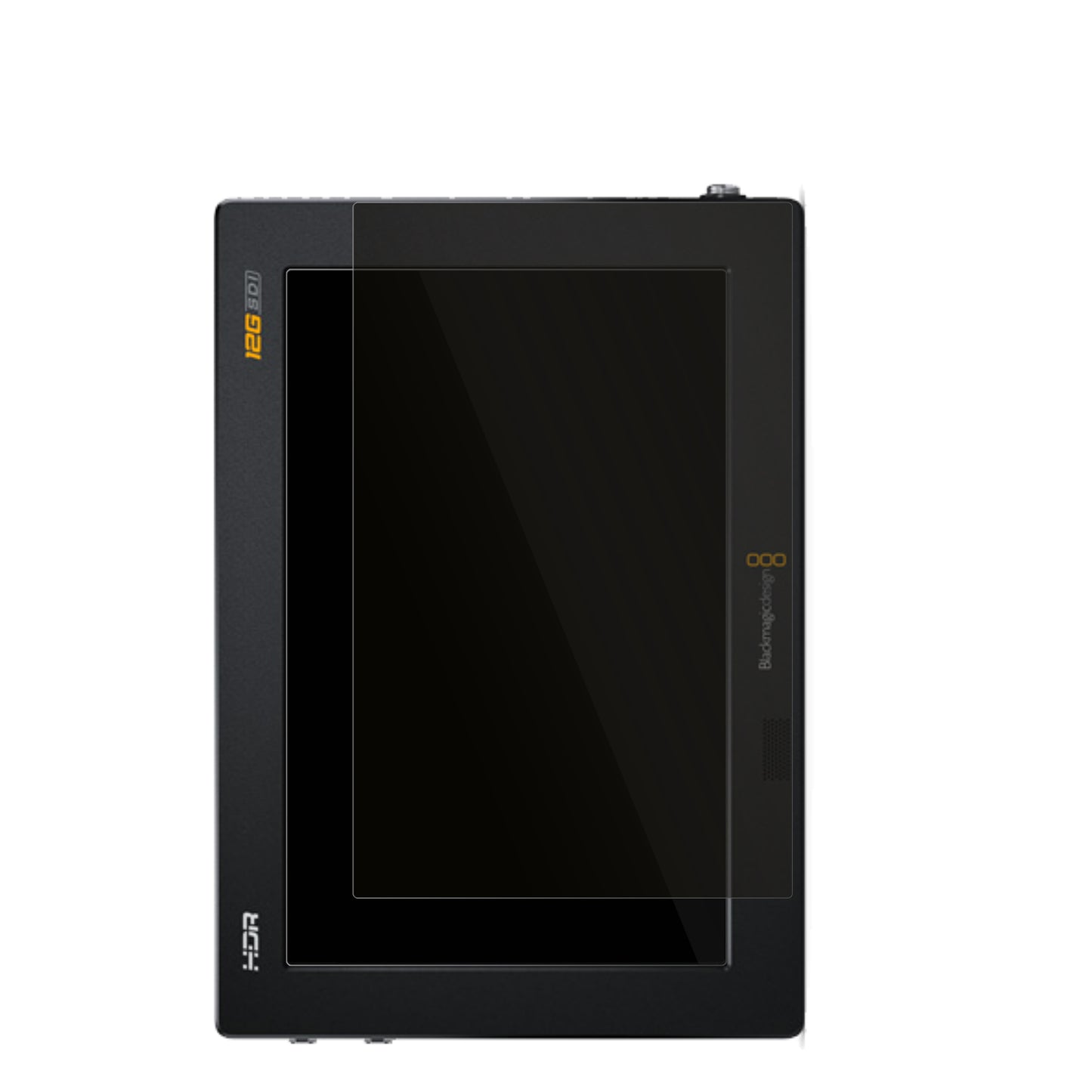 BlackmagicVideo Assist 12G HDR mit aufgebrachtem dipos Displayschutz, der seitliche Einblicke blockiert