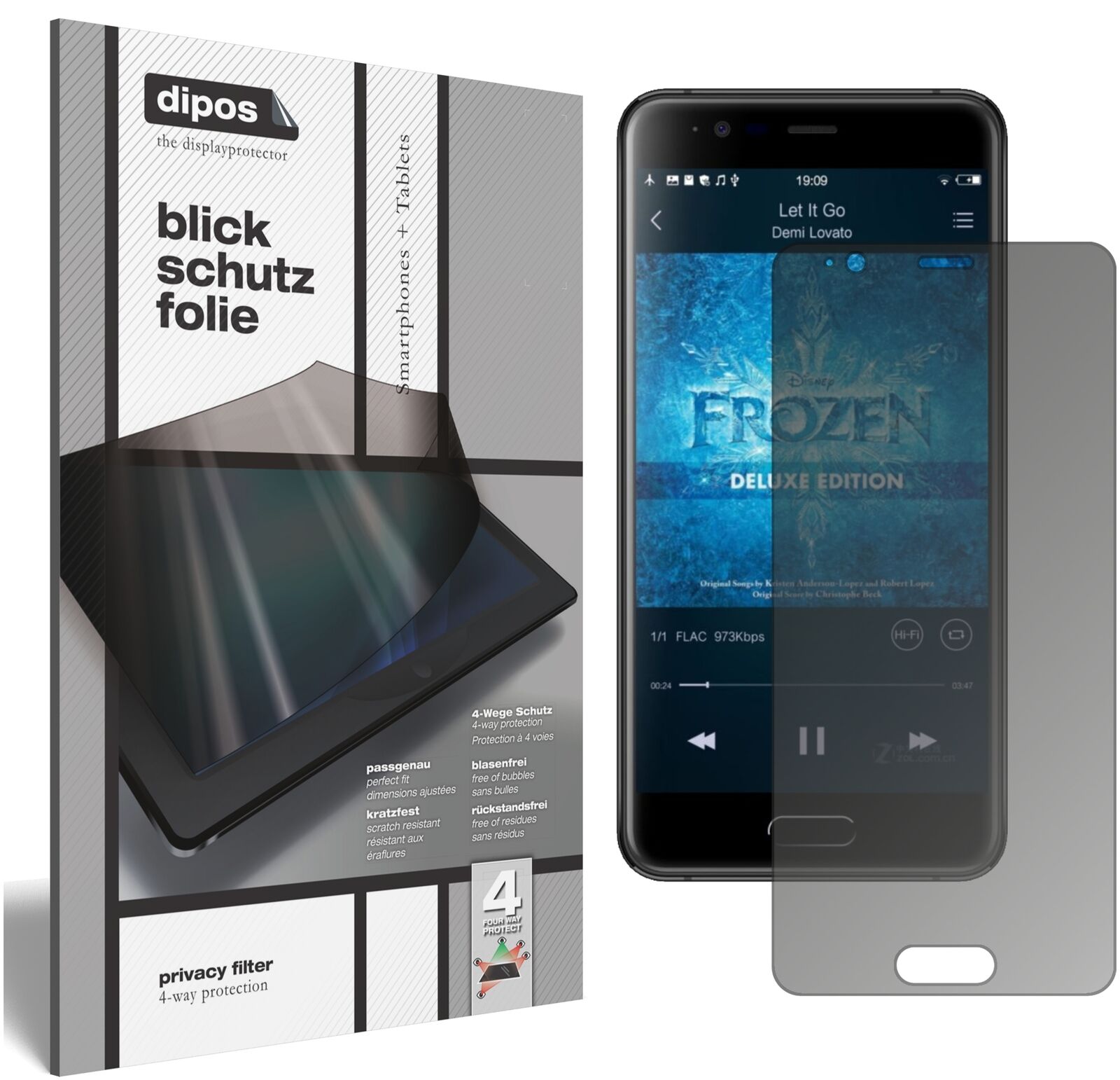 BlackviewP6000 mit aufgebrachtem dipos Displayschutz, der seitliche Einblicke blockiert