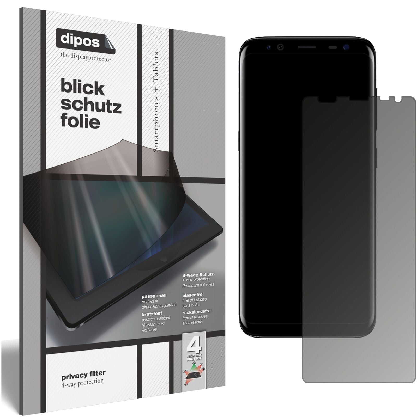 BlackviewS8 mit aufgebrachtem dipos Displayschutz, der seitliche Einblicke blockiert