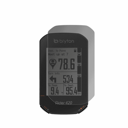 BrytonRider 420 mit aufgebrachtem dipos Displayschutz, der seitliche Einblicke blockiert