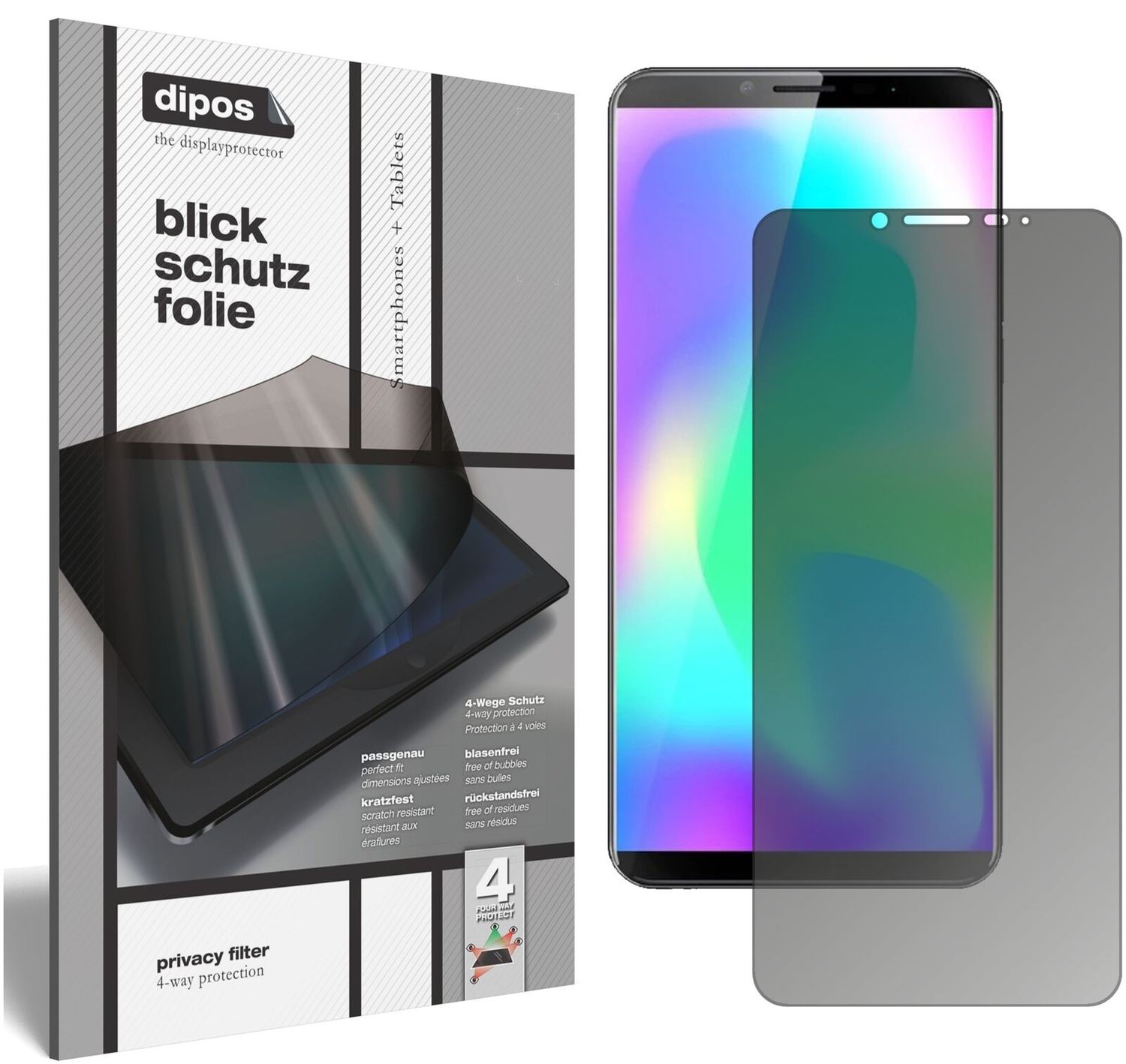 CubotX19 mit aufgebrachtem dipos Displayschutz, der seitliche Einblicke blockiert