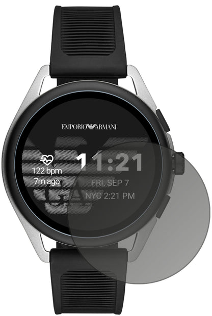Emporio ArmaniSmartwatch 3 mit aufgebrachtem dipos Displayschutz, der seitliche Einblicke blockiert