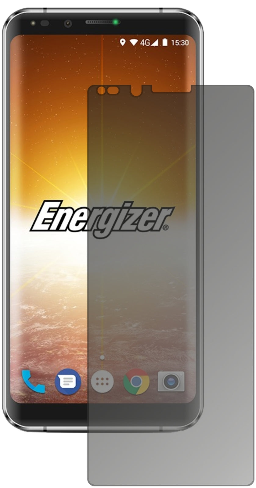 EnergizerPowermax P600S mit aufgebrachtem dipos Displayschutz, der seitliche Einblicke blockiert