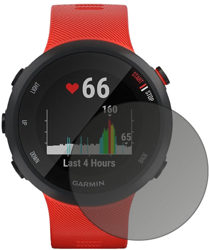 GarminForerunner 45 S mit aufgebrachtem dipos Displayschutz, der seitliche Einblicke blockiert
