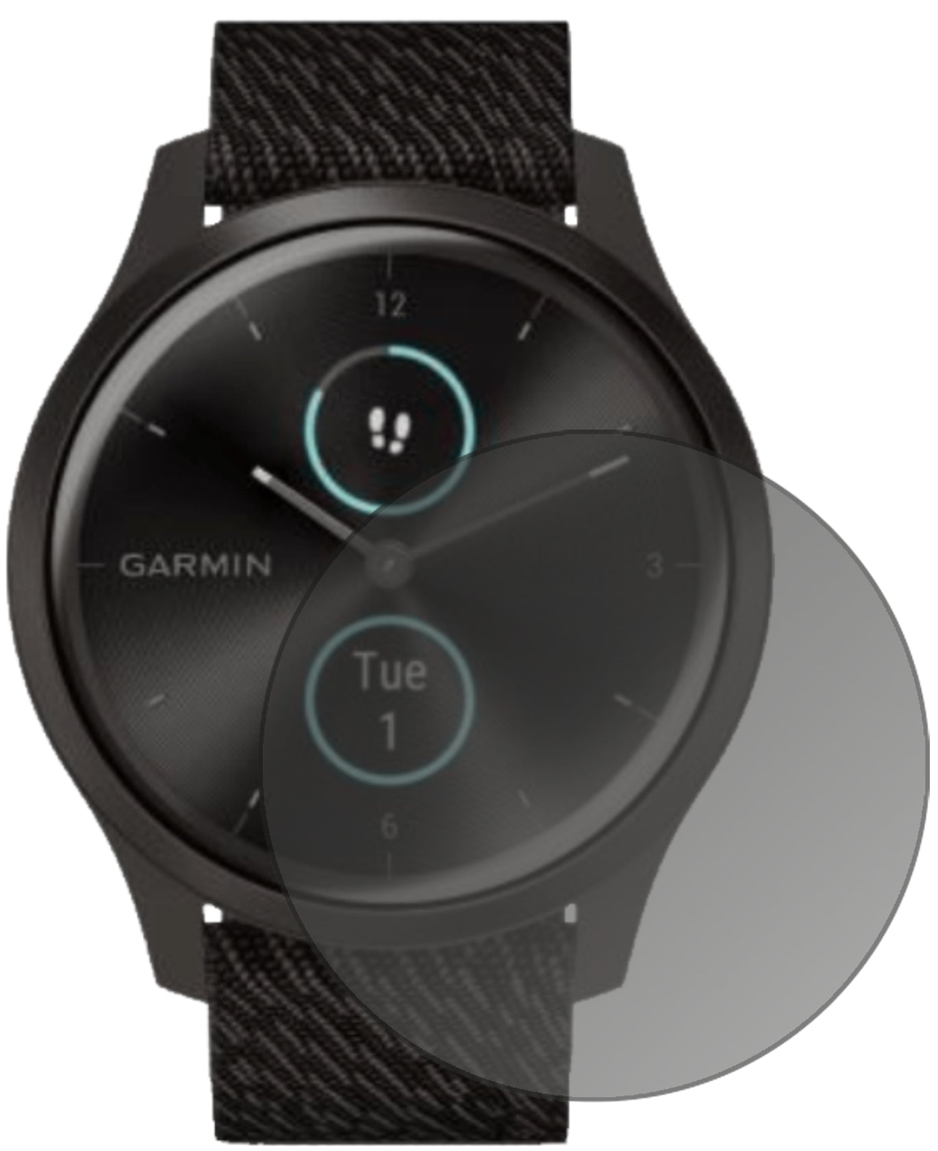 GarminVivomove Style mit aufgebrachtem dipos Displayschutz, der seitliche Einblicke blockiert