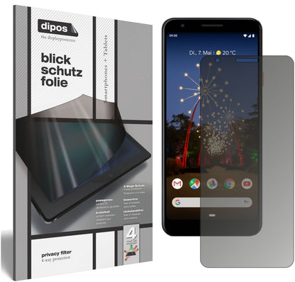 GooglePixel 3a XL mit aufgebrachtem dipos Displayschutz, der seitliche Einblicke blockiert