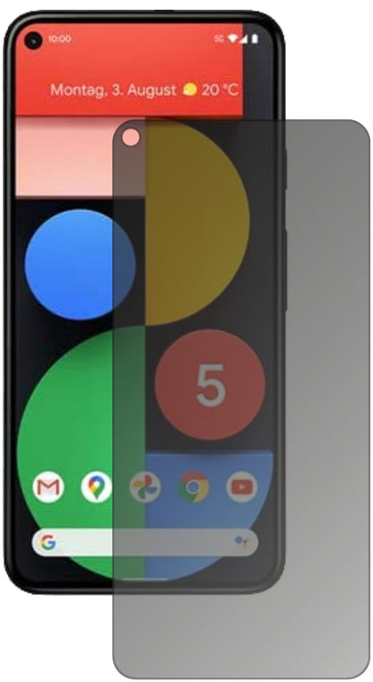 GooglePixel 5 mit aufgebrachtem dipos Displayschutz, der seitliche Einblicke blockiert