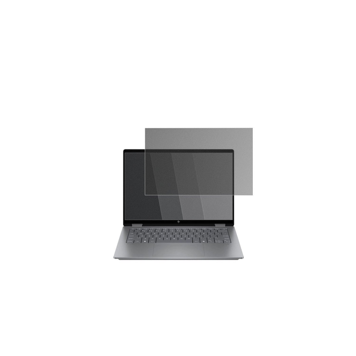 HPOmniBook X Flip 14-fk0773ng mit aufgebrachtem dipos Displayschutz, der seitliche Einblicke blockiert