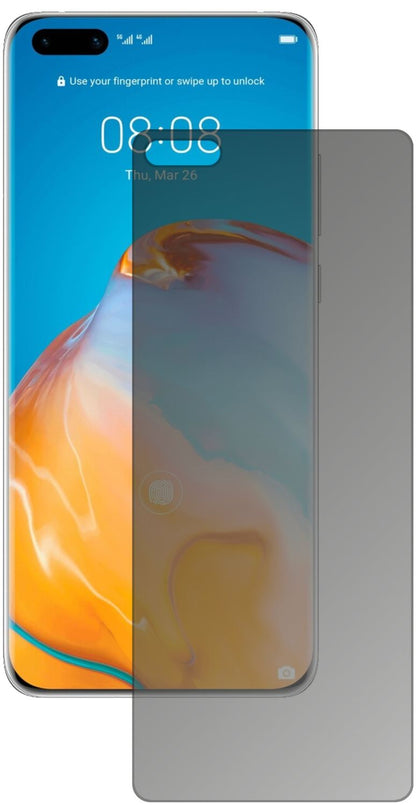 HuaweiP40 Pro Plus mit aufgebrachtem dipos Displayschutz, der seitliche Einblicke blockiert