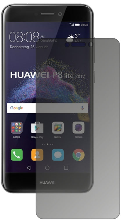 HuaweiP8 Lite2017 mit aufgebrachtem dipos Displayschutz, der seitliche Einblicke blockiert