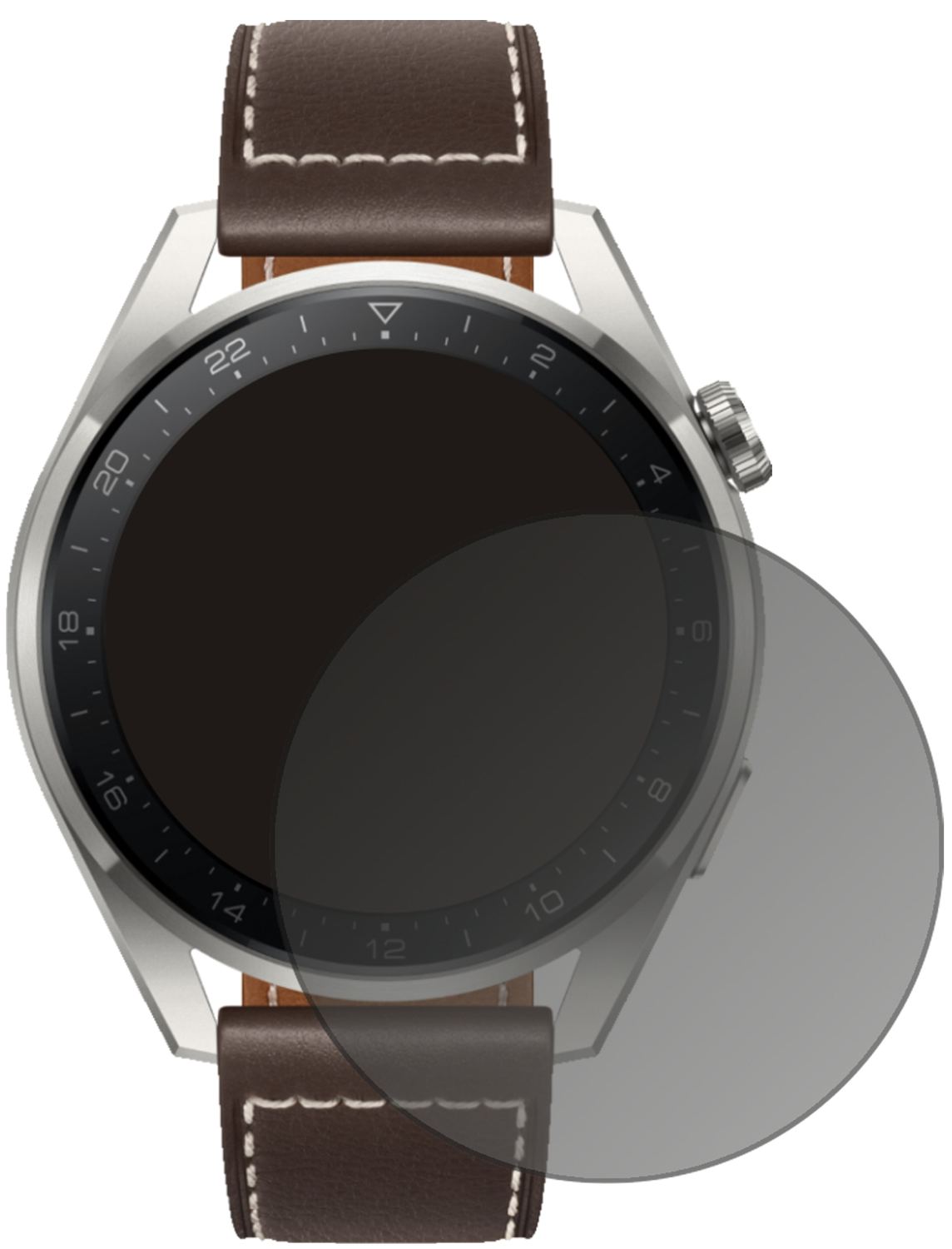 HuaweiWatch 3 Pro mit aufgebrachtem dipos Displayschutz, der seitliche Einblicke blockiert