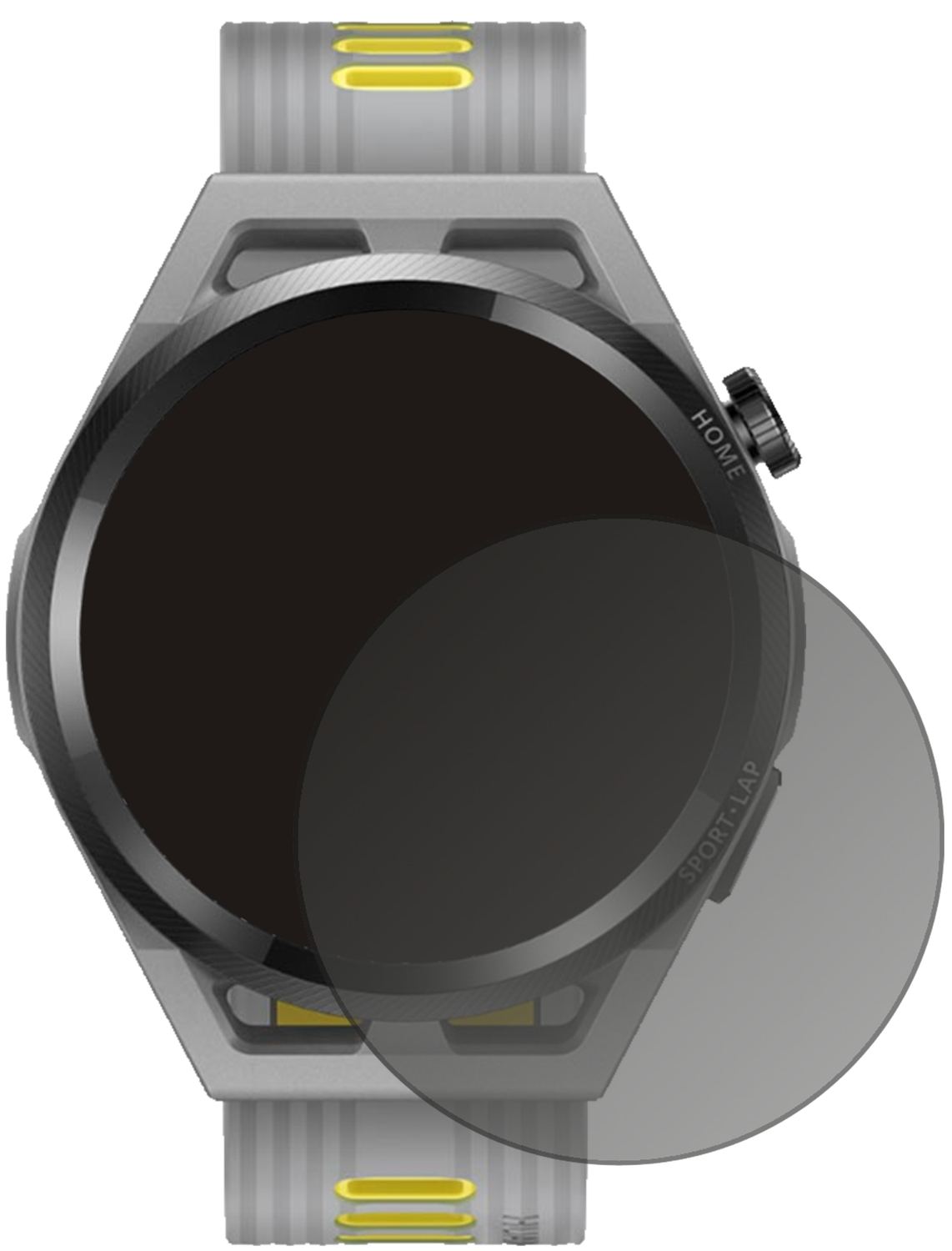 HuaweiWatch GT Runner mit aufgebrachtem dipos Displayschutz, der seitliche Einblicke blockiert