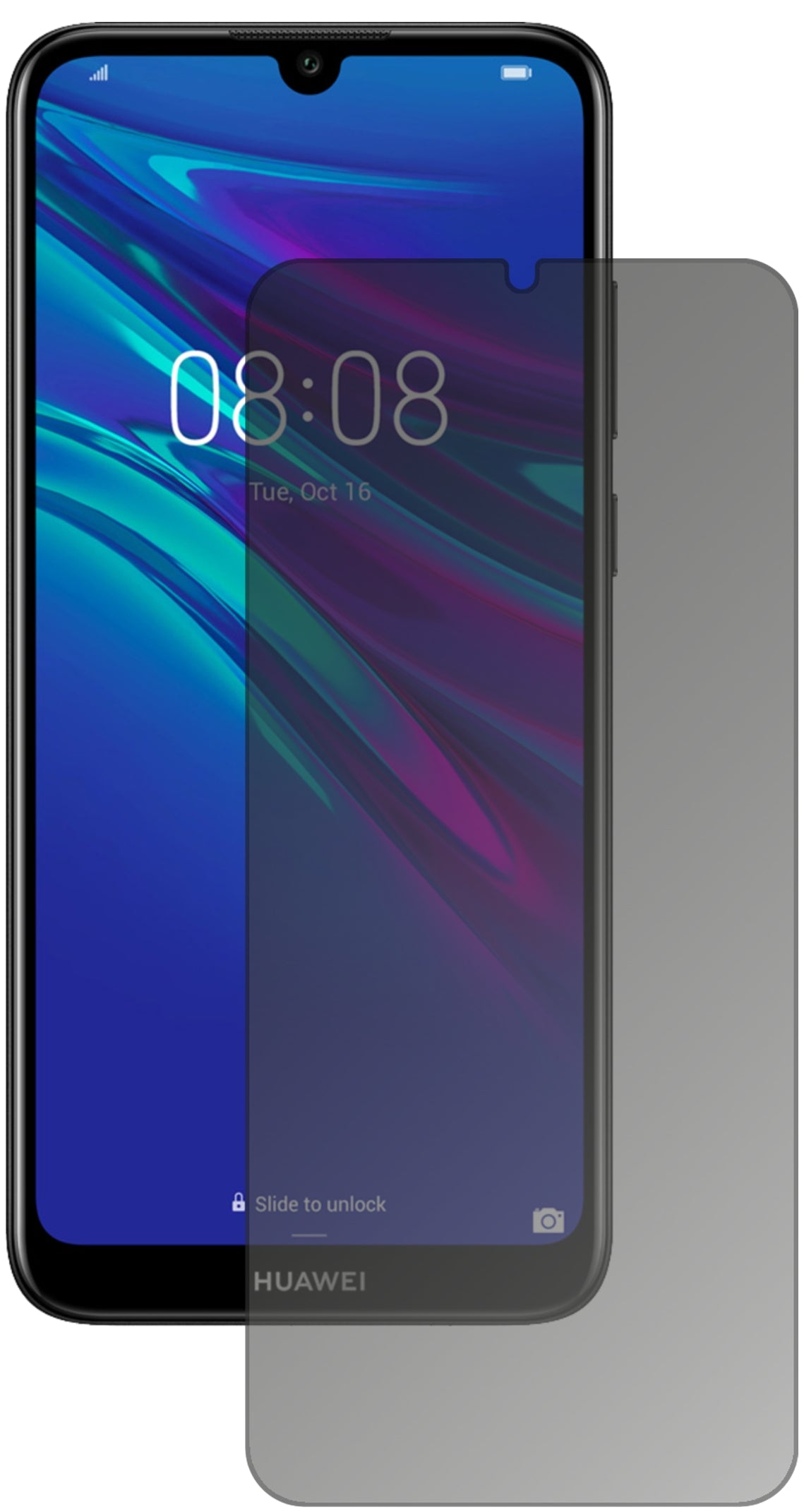HuaweiY6s mit aufgebrachtem dipos Displayschutz, der seitliche Einblicke blockiert