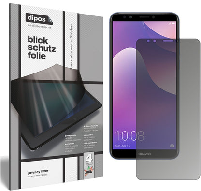 HuaweiY7 Prime (2018) mit aufgebrachtem dipos Displayschutz, der seitliche Einblicke blockiert