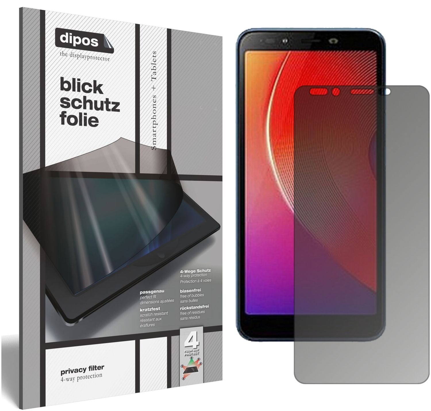InfinixSmart 2 Pro mit aufgebrachtem dipos Displayschutz, der seitliche Einblicke blockiert